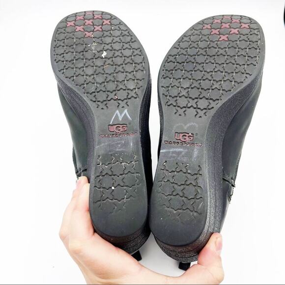 Ugg Emalie Moto Buckle Wedge Leather Lined Heels Boots Shoes Bootie - Picture 13 of 14